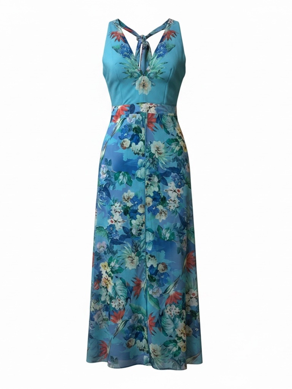 Boston Proper aqua floral rhinestone embellished halter maxi dress 
NWOT sz 6